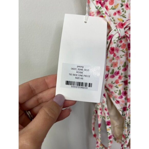 NWT Peony Tie Side One-Piece Floral Criss-Cross Back Swimsuit in Pink Rosie - Picture 5 of 8